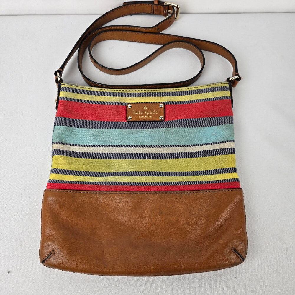 Kate Spade Colorful Stripped Brown Leather Crossbody Purse